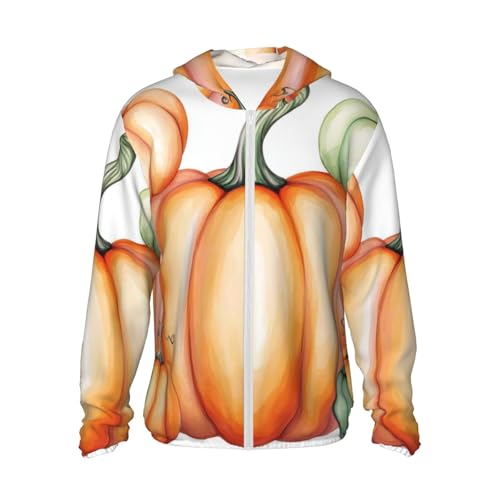 UPF 50+ Sun Protection Hoodie Long Sleeve Fall Watercolor Pumpkins Sun Shirt Rash Guard Fishing Shirts for Men