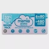 Sensitive Baby Wipes, Fragrance Free – 480 Wipes (6 Packs of 80) – Gentle & Hypoallergenic, Ideal for Delicate Skin, Easy to Use & Dispose