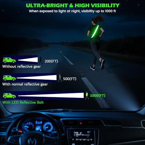 Lauflicht Joggen mit Reflektoren Gürtel, LED Leuchtband USB Aufladbar Verstellbar Nacht Sicherheitslicht Laufgürtel für Jogger Laufen Fahrrad Hundewandern Outdoor Sports für Männer (Green)