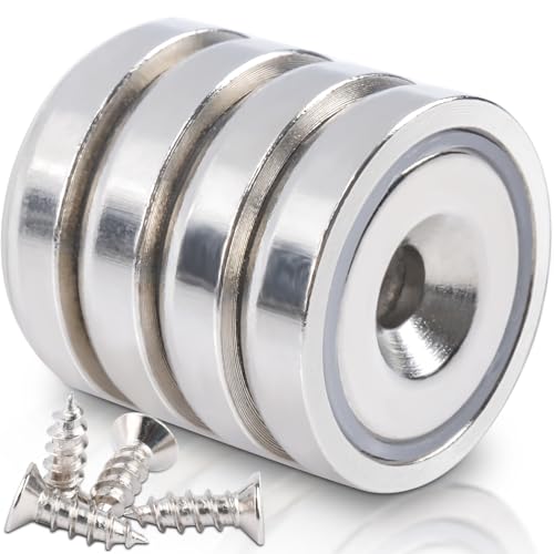 4 Piezas Imanes Neodimio 30 kg de Fuerza 25x7mm Imanes con Orificio y Cápsula, Tornillos y Cojines de Acero,Imán Potente para Cocina Oficina Nevera Industria Ciencia