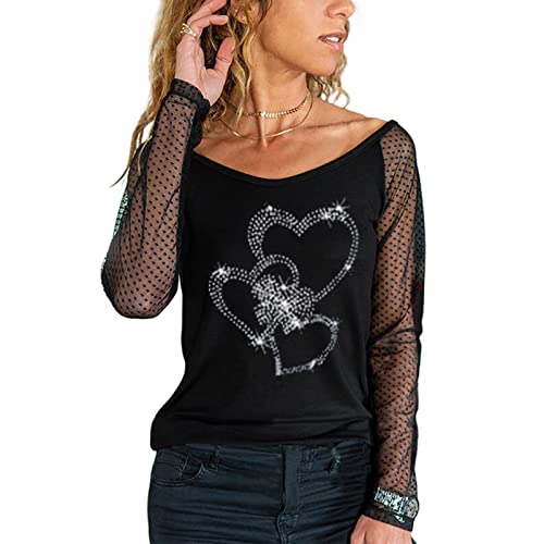 Chemise D'Été Décontractée Femmes Coupe Ajustée Manches Longues Col en V Dentelle Mode Couleur Unie Tuniques Vêtements Tous Les Jours Femmes Exquis Printemps Été Hauts Femmes B-Black1 XXL Cover