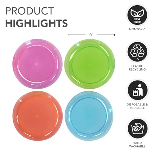 Party Essentials Hard Plastic 6-Inch Round Party/Dessert Plates, Assorted Neon, 80-Count by Party Essentials - Image 2