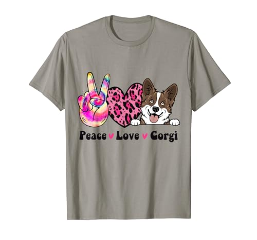 Tie Dye Peace Love Léopard Bringé et Corgi blanc Amoureux des chiens T-Shirt