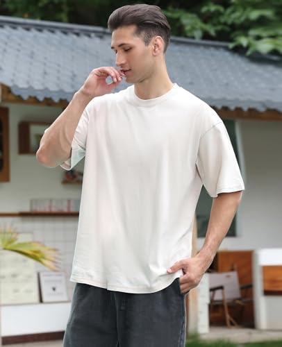 Men’s Cotton T-Shirts Oversized Unisex Short Sleeves Casual Loose Wash Solid Basic Tee Tops