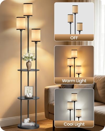 GOEBLESON Floor Lamp with Shelves, for Living Room, 3-Light Standing Lamp — view 4
