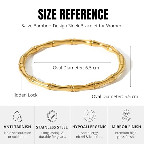 Image of SALVE Openable Bamboo Stainless Steel Bracelet for Women Stylish | Bangle Bracelet Kada, Aesthetic Accessories for Girls Bracelet | Minimal Jewellery for Women Chic Golden Bracelet