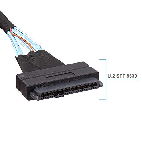 10Gtek# 12G Internal Mini Sas Sff-8643 To U.2 Sff-8639 Nvme Ssd Cable With 15 Pin Male Sata Power Connector, Pcie 4.0, 85 Ohm, 3.3Ft/1M #TOP3