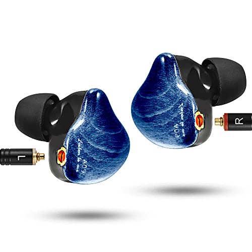 Famedy in-Ear Monitors, Wired Earbuds Headphones, in-Ear Earphone Dual Drivers with MMCX Detachable Cables, Noise Cancelling IEM Earphones for Musicians Singers Drummers(Blue Solid Wood)