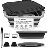 3 Ducks Collapsible BBQ Prep Tub 8L Black | Portable Meat Marinating Container with Locking Cutting Board Lid, BBQ Tongs, 2 Meat Shredding Claws & 2 Heat-Resistant Grill Gloves for Camping & Grilling