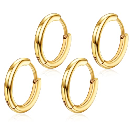 4 Paires Boucles D'oreilles Créoles Dorées Mini Créoles en Acier Inoxydable pour Femmes Hypoallergéniques Petites Boucles D'oreilles Cartilage pour Hommes...