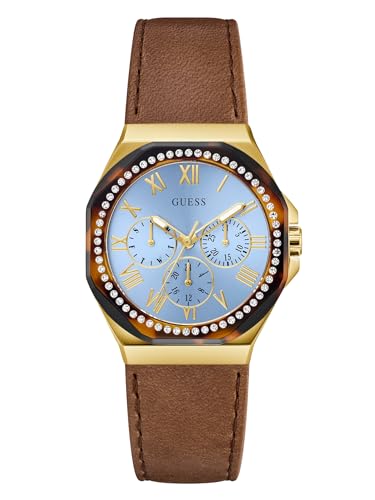 GUESS Multi-Tone and Brown Leather Multifunctional Watch