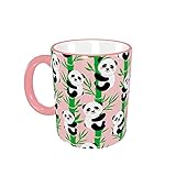 11 Unzen Kaffeetassen, Panda-Grün-Bambus-Rosa-Keramik-Tasse Große Teetasse für Büro und Zuhause Stilvoll, mikrowellengeeignet, Dankeschön-Geschenk