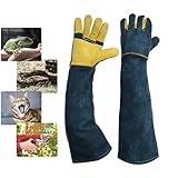 FIPASEN Bissfeste Handschuhe für den Umgang mit Tieren, 60cm/ 23,6 zoll Kratzfeste Handschuhe Zum Greifen von Katzen, Reptilien, Welpen, Vögeln, oder für Gartenarbeiten (Verstärkte Handfläche)