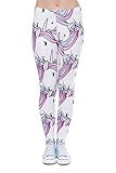 Hanessa Frauen Leggins Weiß Rosa Bedruckte Leggings Hose Frühling Sommer Kleidung Einhorn L49 Geschenk für Mädchen zu Weihnachten