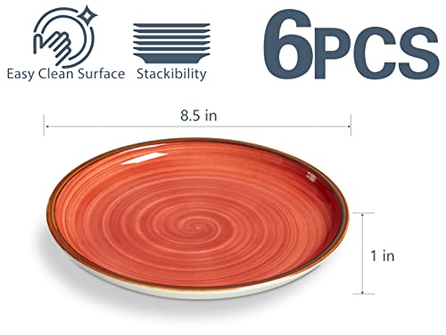 Onemore Ceramic Plates Set Of 6, 8.5 Inch Small Dinner Plates For Appetizer, Salad And Dessert. Oven, Microwave And Dishwasher Safe Plate. Rustic Kitchen Porcelain Dish - Red #TOP5