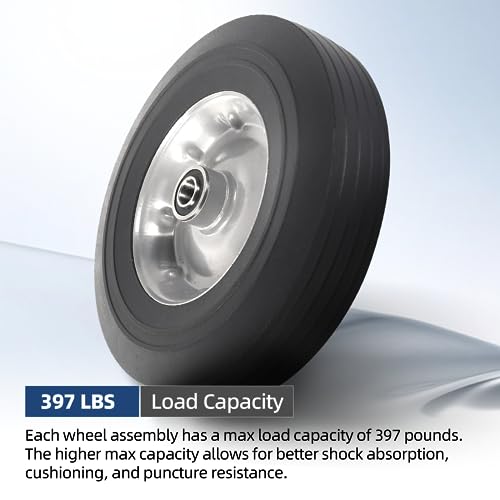 AR-PRO (2-Pack) 10\" x 2.5\" Flat Free Solid Rubber Replacement Tires - Flat-Free Tire and Wheel for Hand Trucks and Wheelbarrows with 5/8\" Axles - Thumbnail 4