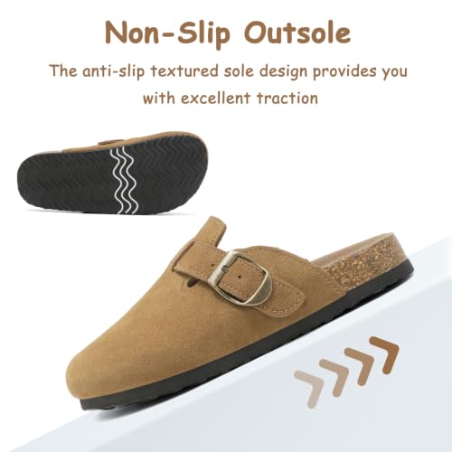 Image of Kids Clogs for Boys Girls Genuine Suede Leather Potato Slide Adjustable Buckle Indoor Outdoor Slippers