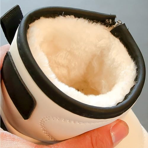 Leather Soft Sole Snow Booties Shoes for Toddler Side Zipper Flat Shoes Boots Kids Unisex Fleece Fuzzy Lined Warm Shoes4