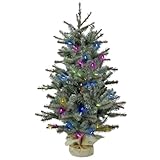 Fraser Hill Farm 4-Ft. Prelit Heritage Pine Accent Tree in Burlap Bag, Multi-Color LED Lights
