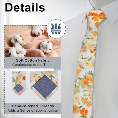 Image of Luckyvestir Ties for Men, Sage Green Cotton Floral Tie 2.76 inch Flower Printed Men's Neckties for Wedding /Groomsmen /Suit /Party