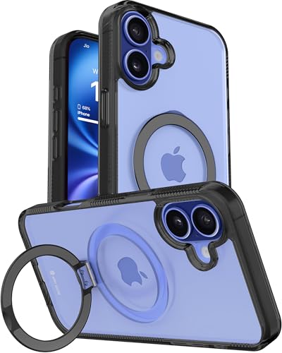 Image of eller sante Solarix Magpro Back Cover Case for iPhone 16 Plus with Magnetic Alloy Ring Metal Kickstand Camera Protector TPU Shockproof 10ft Drop Protection Compatible with Mag-Safe- Black