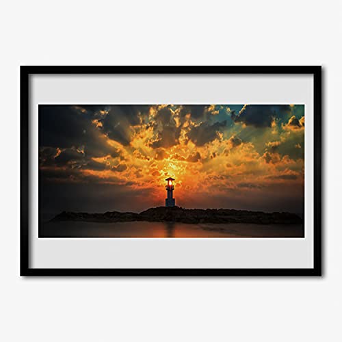 Affiche encadrée contre les murs vides cadre en MDF paysage phare 70x50