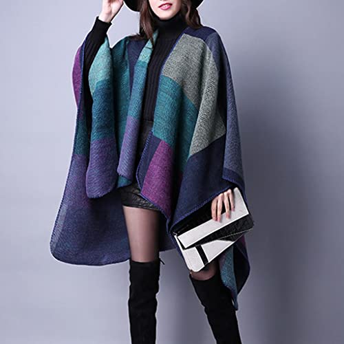 Bonarty Cardigã de xale aberto com poncho de poncho moderno moderno retrô - roxo, conforme descrito