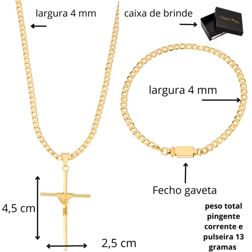 Conjunto Cordão Grumet 60 Cm Pulseira + Pingente Banhado