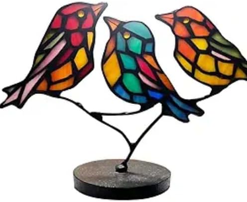 Multicolor Birds on a Branch Stained Glass Desktop Ornaments Suncatcher for Window, Red& Blue Bird Shelf Decor, Bird Figurines Decorations for The Home Decor, Cardinal Gifts for Bird Lovers