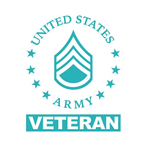 RDW E-6 Staff Sergeant Veteran US Army Rank Sticker - Decal - Die Cut - SSG OR-6 E6 - Teal 5.50" x 6.75"
