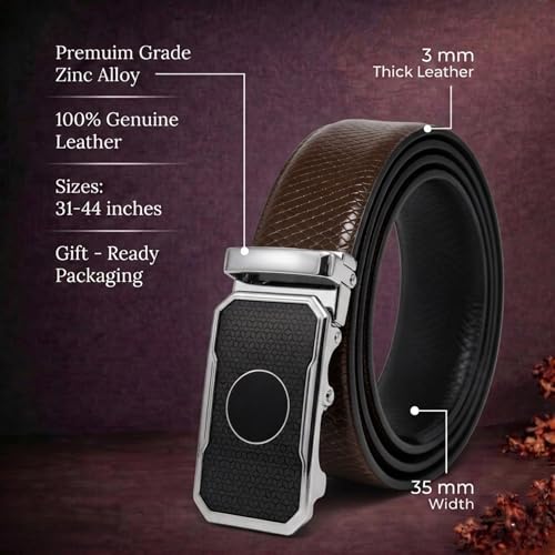 Image of THE MEN THING Mens Genuine Leather Belt | 2 in 1 Reversible (Brown & Black) (1 Pc.) - REXVA - MONTREX