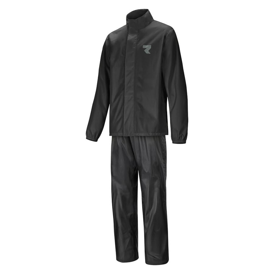 Rakers Completo Antipioggia Uomo Donna (Giacca + Pantalone) | Impermeabile | Antivento e Traspirante | Leggero e Compatto con Loghi Riflettenti (Nero, L)