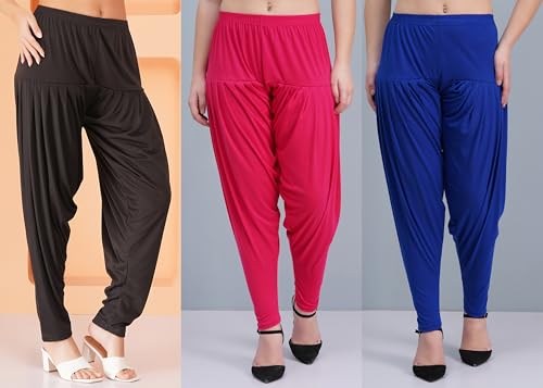 Image of Buy That Trendz Combo Offer (Pack of 3) Cotton Viscose Lycra Dhoti Patiyala Salwar Harem Bottoms Pants for Womens (White, Maroon, Black)