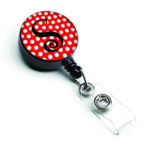Caroline's Treasures CJ1012-SBR Letter S Initial - Red Black Polka Dots Retractable Badge Reel for Nurses ID Badge Holder with Clip Retractable Employee Badge Holder, Belt Clip, Multicolor