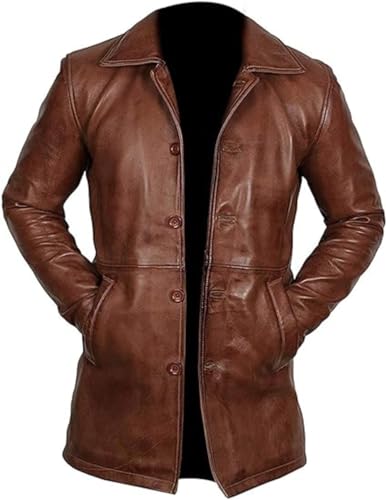 Image of Harocks Real Lambskin Leather Men's Coat- 3 /4 Length Brown and Black Leather Coat
