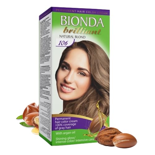 BIONDA Brilliant Tinte y coloración permanente 106 rubio natural 100 ml – 100% cobertura de canas, con aceite de argán | fórmula nutritiva de aceite, brillo intenso, raíz y longitudes completas