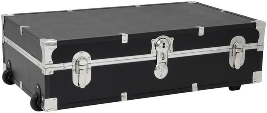 Seaside Style Heavy Duty 31" Under Bed College Storage Trunk with Wheels & Lock, Latch Closure Type, 30" L x 8.25" W x 18.25" H, Ideal Camp Dorm Room Trunk Footlocker Antique Black