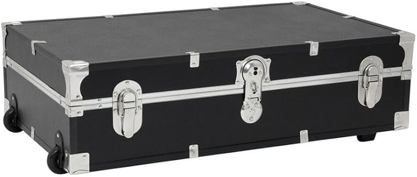 HomeStock Seaside Style Heavy Duty 31" Under Bed College Storage Trunk with Wheels & Lock, Latch Closure Type, 30" L x 8.25" W x 18.25" H, Ideal Camp Dorm Room Trunk Footlocker Antique Black