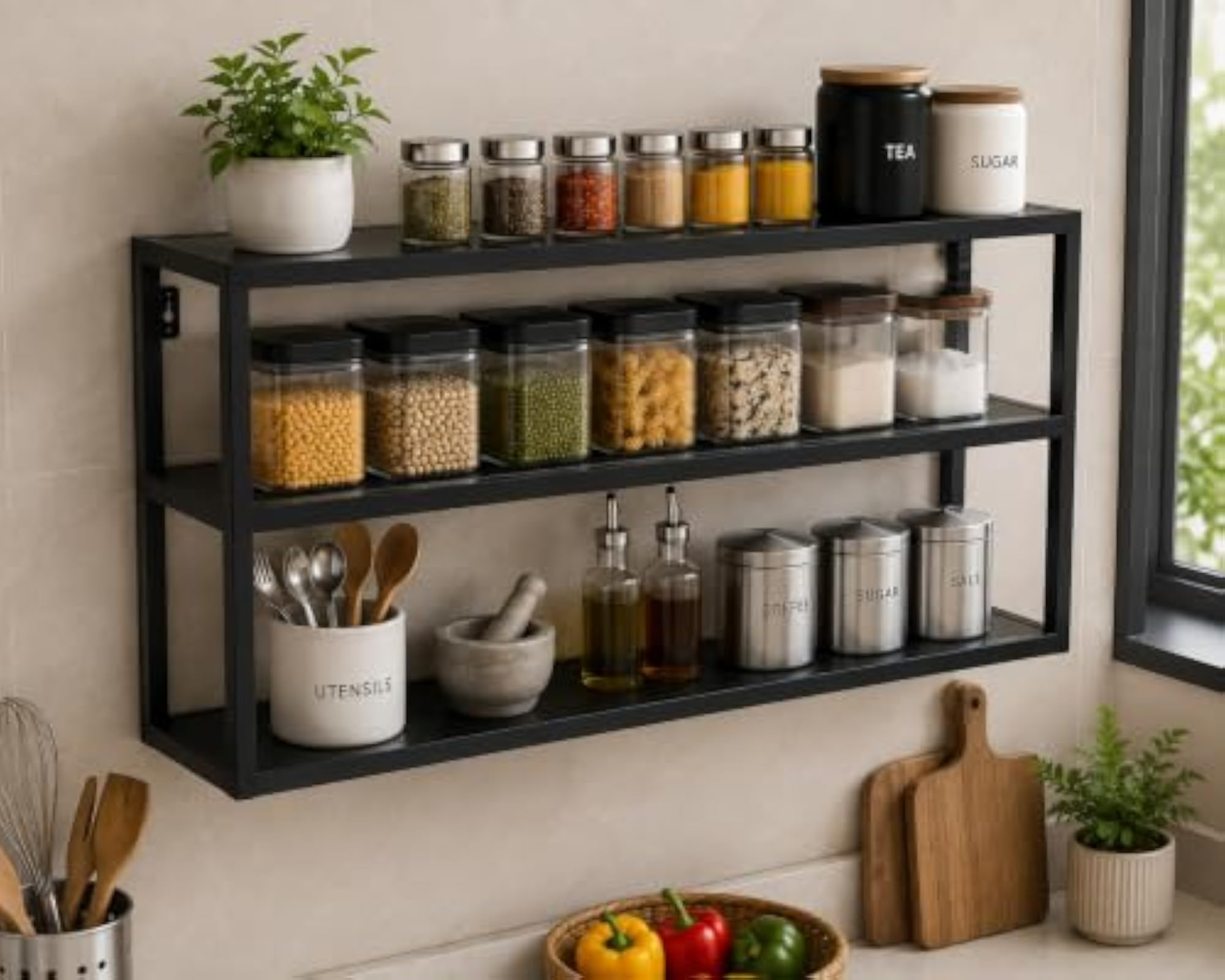 Metal 3-Tier Wall Shelf for Kitchen and Living Room