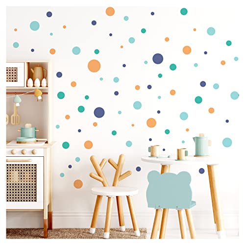 Little Deco Kreise 120 Stück Wandsticker Punkte Kinderzimmer Wandtattoo blau Mint gelb Dots Wandaufkleber bunt Babyzimmer selbstklebend DL902-2