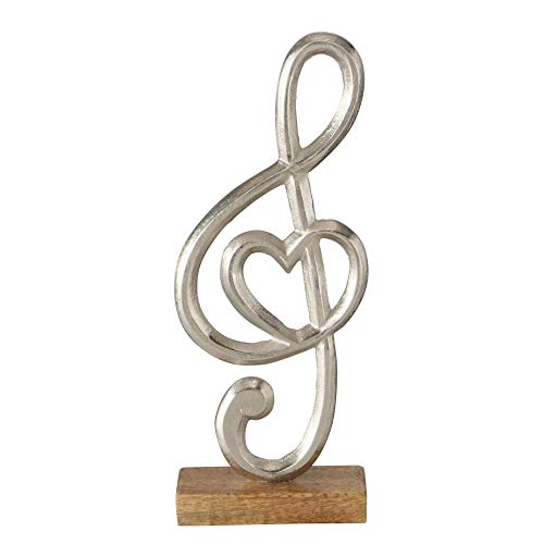 Whw Whole House Worlds Virtuoso Music Sculpture, Hand Cast Silver Metal, Gallery Base, Mango Wood, Aluminum, 6 L X 2 .5 W X 15 H Inches (15.0 L X 6.0 W X 38.0 H Cm) #TOP23