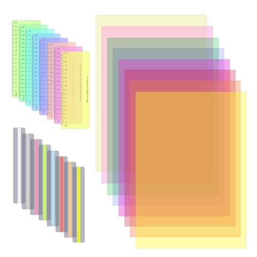 24pcs Dyslexia Overlays for Reading Dyslexia Visual Stress Relief 8Pcs A4 Coloured Overlays for Dyslexia with 16PCS Reading Ruler for Children Teachers and Special Needs