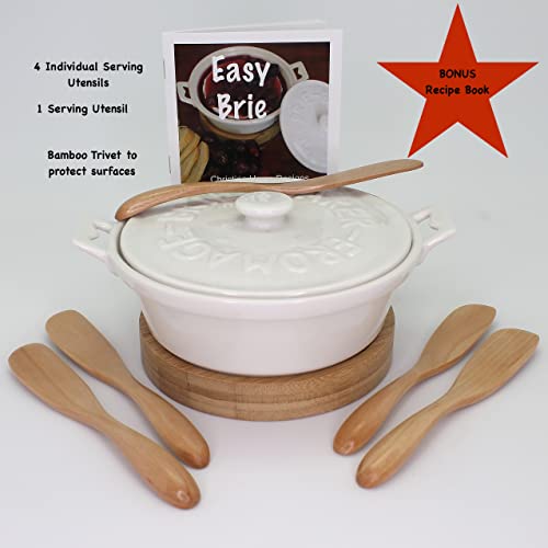 Large Brie Baking Dish With Lid - Cookbook, Trivet And 5 Utensils. Large Cheese Baker For Large Wheels Of Brie And Camembert Cheese. Brie Cheese Baking Dish Is Microwave, Dishwasher And Oven Safe. #TOP1