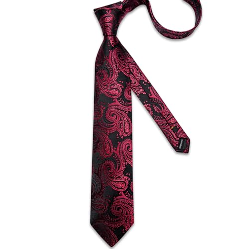 Image of DiBanGu Mens Paisley Tie Set Silk Woven Jacquard Necktie and Pocket Square Cufflinks Gift Set for Wedding Bussiness