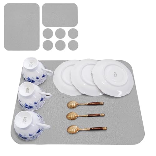 水切りマット 8点セット 日本製 珪藻土マット+珪藻土コースター 抗菌銀イオン入 (グレー, 水切りマット2枚+コースター6枚)