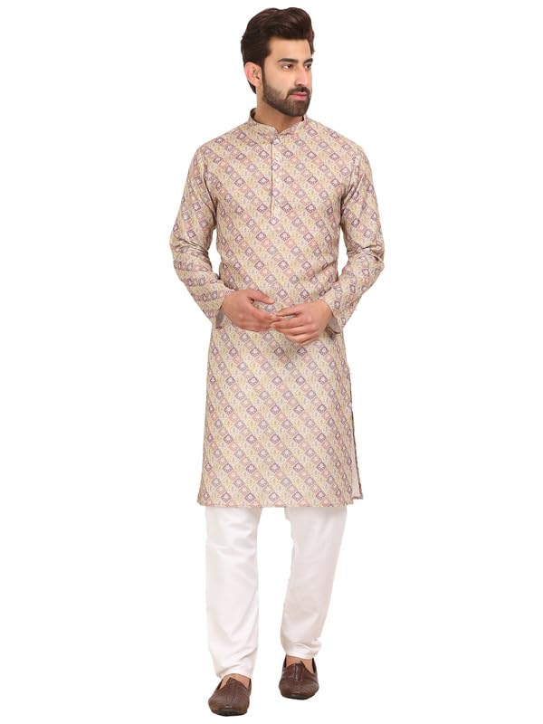Cotton Blend Printed Multiclour Kurta Pyjama set For Men-image-14