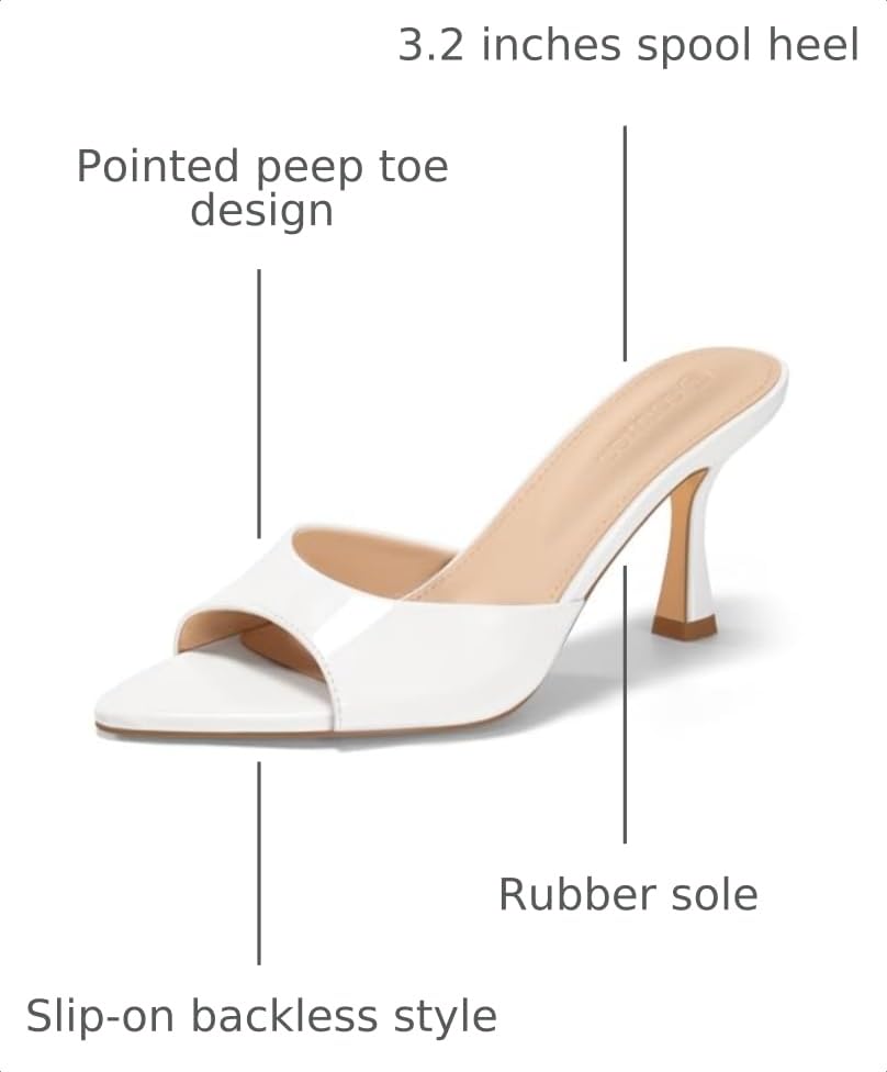 Image of Coutgo Womens Heeled Mules Pointed Peep Toe High Heels Slip On Backless Mule Sandals Dress Shoes