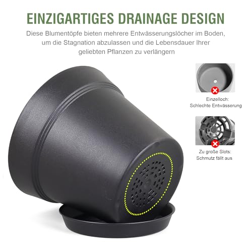 Homeuouz 6 Packs Blumentopf mit Untersetzer, 15.2cm Pflanzentopf, Plastik Übertopf mit Mehrere Ablauflöchern, Hydrokultur Topf… – Ansicht 3