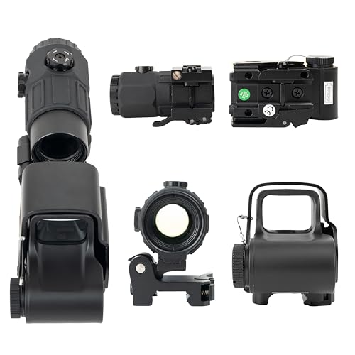 Bravary 558 G33/558 G43/558 G45 Red & Green Dot Holographic Reflex Sight Scope with G33 G43 3X /G45 5X Magnifier Combo Built-in Flip QD Mount (558+G45, Black)