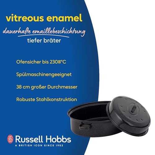 Foto von Russell Hobbs BW07215EU Ø 38cm Glaskörper-Emaille tiefer Bräter/brattopf mit Deckel, spülmaschinenfest, ofensicher 230 Grad, Fleisch und Gemüse Selbstbräter topf, backofengeeignet hoher Rand
